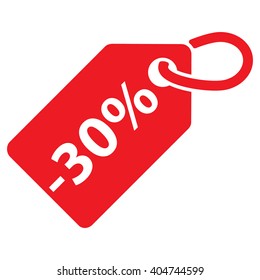 -30% fuera de etiqueta. Color rojo. Aislado. Ilustración vectorial. 