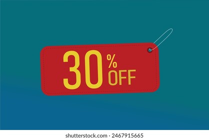 30% off. Thirty percent discount banner. Red label on a blue background vector.
