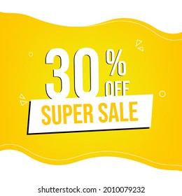 30% de descuento (30% de descuento) Superventa con fondo amarillo con descuento para oferta Vector