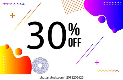 30% off vector banner. Super Sale 30% banner. Smooth gradient texture abstract vector background. Applicable for poster, advertisement, brochure, business, invitation, festival and covers. EPS 10