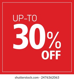 Up to 30% off. Vector design of red and white color. Sale design. Eps file.