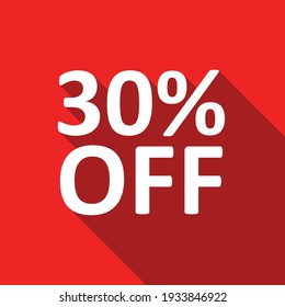 30% off white text on a red background