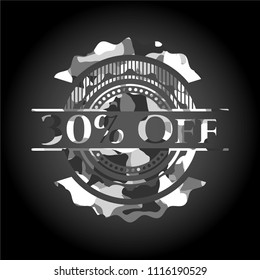 30% Off written on a grey camouflage texture