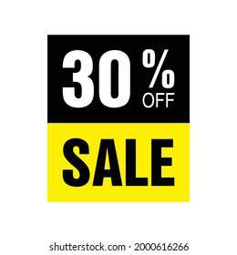 30% off. Yellow and black banner with thirty percent discount for mega big sales.