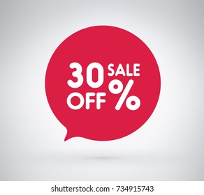 30% offer label sticker, sale discount price tag. Vector illustration tag, label design with stylish red color for your trendy design discount campaign promotion in several occasion season sale.
