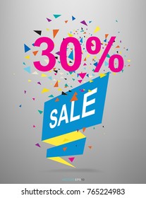 30% paper banner tag for special offer sale. Discount offer price label. Colorful symbol for advertising campaign marketing. Vector illustration.