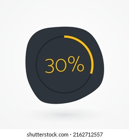 30 %-Diagramm. Vektor-Prozentanteil Infografik Element. Grau-Gelb-Symbol einzeln. Registrieren Sie sich für Download, Fortschritt, Geschäftsdaten, Finanzdaten, Webdesign