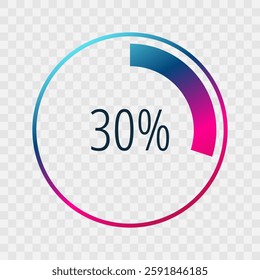 30 percent circle chart, isolated symbol. Vector gradient element. Infographic sign. Illustration, icon for business, finance, report, web design, downloading