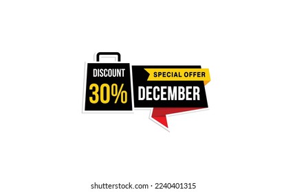 30 Percent DECEMBER discount offer, clearance, promotion banner layout with sticker style. 
