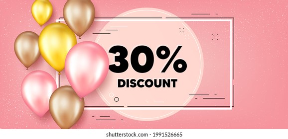 30 percent Discount. Balloons frame promotion banner. Sale offer price sign. Special offer symbol. Discount text frame background. Party balloons banner. Vector