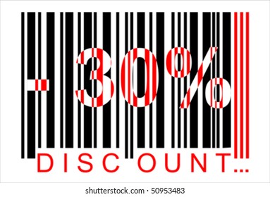 -30 percent discount, bar code,  Isolated over background and groups, vector ILLUSTRATION