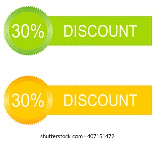 30 percent discount green and orange buttons set