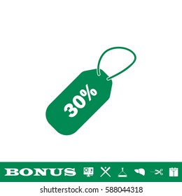 30 percent discount icon flat. Green pictogram on white background. Vector illustration symbol and bonus button