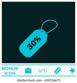 30 percent discount icon flat. Blue pictogram on dark background. Vector illustration symbol and bonus icons
