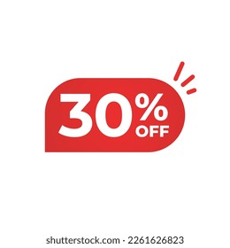 30 percent discount off. Red tag. Price tag with red gradient and white background.