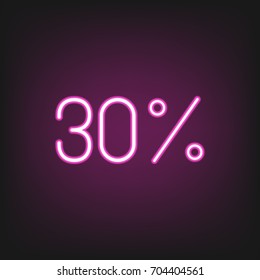 30 percent discount pink neon sign. Promotion banner for Black Friday. Vector illustration EPS 10.