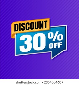 30 percent discount purple banner with blue floating balloon for offers and promotions sales.