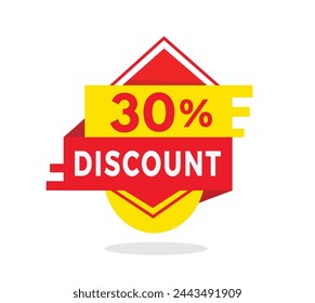 30 percent discount red label icon for sale promotion, advertising, vector. Modern style design template for banner for advertising, announcement.