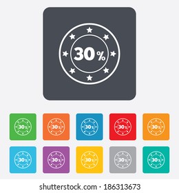 30 percent discount sign icon. Sale symbol. Special offer label. Rounded squares 11 buttons. Vector