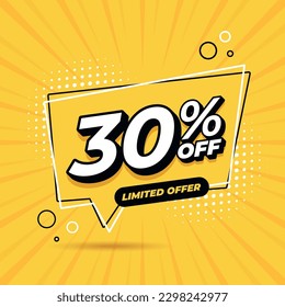 30% de descuento.
Banner amarillo con globo flotante para promociones y ofertas.