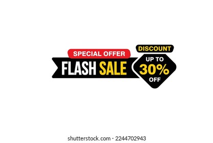 30 Percent FLASH SALE offer, clearance, promotion banner layout with sticker style.