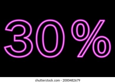 30 percent inscription on a black background. Pink line in neon style. Vector illustration