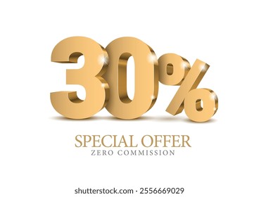 30 percent number. Eighty number in gold 3d. Poster template for discount, sale discount, work progress. Vector illustration