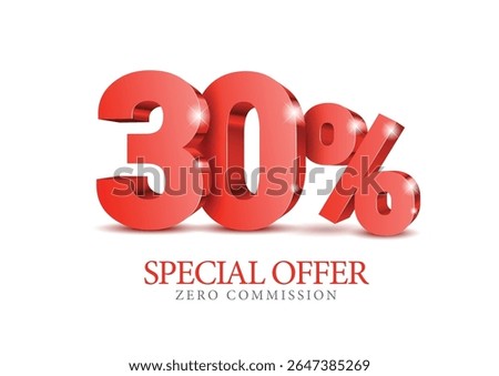 30 percent number. Eighty number in red 3d. Poster template for discount, sale discount, work progress. Vector illustration