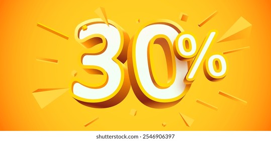 30 percent Off. 3d number 30. Sale banner. Vector illustration.