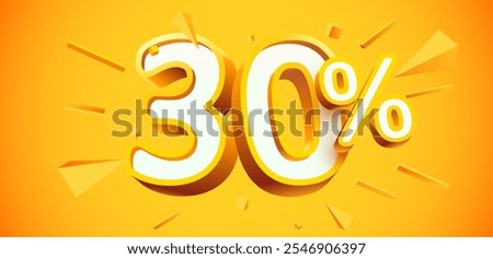 30 percent Off. 3d number 30. Sale banner. Vector illustration.