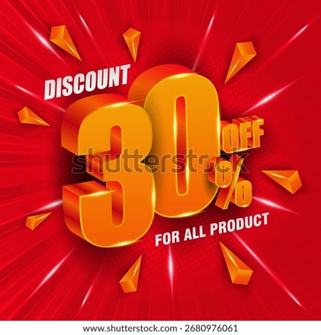 30 percent off. 3D number sales banner. Suitable for discount banners and flyers design.