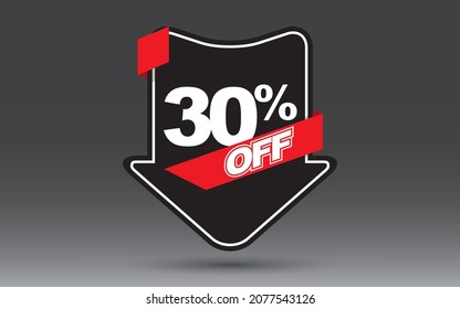 30 percent off of black friday on a black arrow red ribbon and grey background