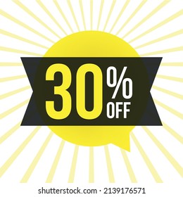 30% de descuento. descuento para grandes ventas. globo amarillo sobre fondo blanco