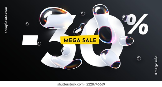 30 percent Off. Discount creative composition with water drops. Fresh Sale banner and poster. Vector illustration.