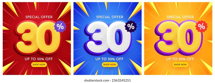 30 percent Off. Discount creative composition. Mega Sale. Vector illustration.