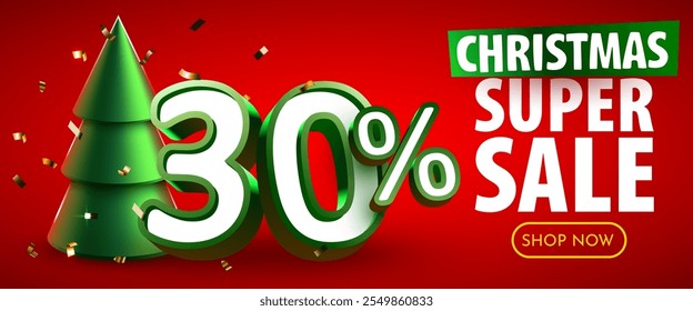 30 percent Off. Discount creative composition. Merry Christmas and Happy New Year. Sale banner and poster. Vector illustration.