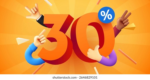 30 percent Off. Discount creative composition. Product presentation, mock up, podium. Sale banner and poster. Vector illustration.