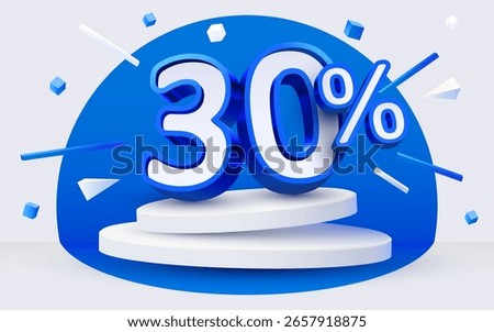 30 percent Off. Discount creative composition, mock up with podium. Sale banner and poster. Vector