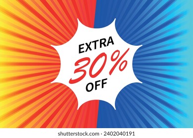 30 Percent off discount pop art  on a comic style background design.