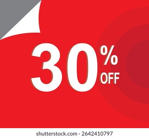 30 percent off. Discount for your sales. Red and white colors. 
