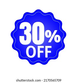 30% percent off (offer), with blue sticker design (banner) and luminosity detail in the center, online discount, mega sale, vector illustration