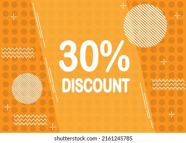 30 percent off. Orange and white banner with strip for promotions and offers.