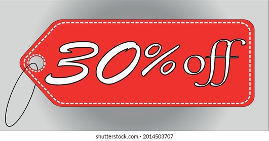 30 percent off red tag. 30 percent discount tag for offers and promotions