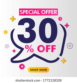 30 percent off sale discount on modern vector shape with vector illustration.