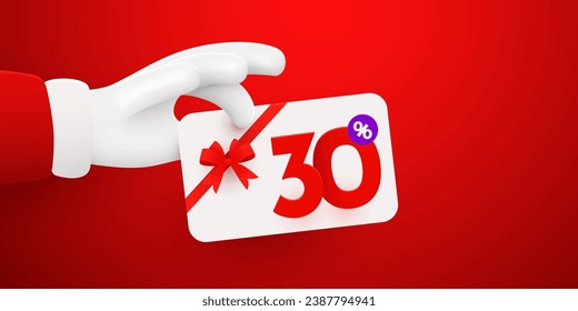 30 percent Off Sale. Discount composition with Santa Claus. Merry Christmas and Happy New Year. Vector illustration.