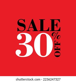 30 percent off. Sale promotion ad poster Discount for big sales. Red background