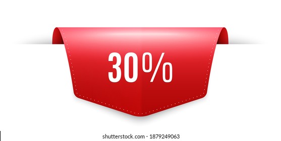 30 percent off Sale. Ribbon label tag. Discount offer price sign. Special offer symbol. Infographics price tag banner. Discount badge shape. Website ribbon label banner. Vector