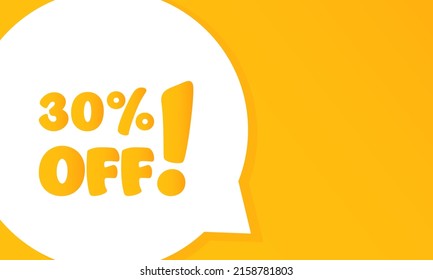 30% de descuento. Burbuja de voz con un 30 por ciento de texto sin texto. 2.ª ilustración. Estilo plano. Icono de línea de vector para negocios y publicidad