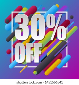 "30 percent off" text on colorful background