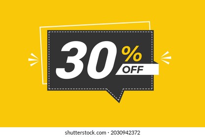 30 percent off. Yellow banner with floating balloon for promotions and offers.